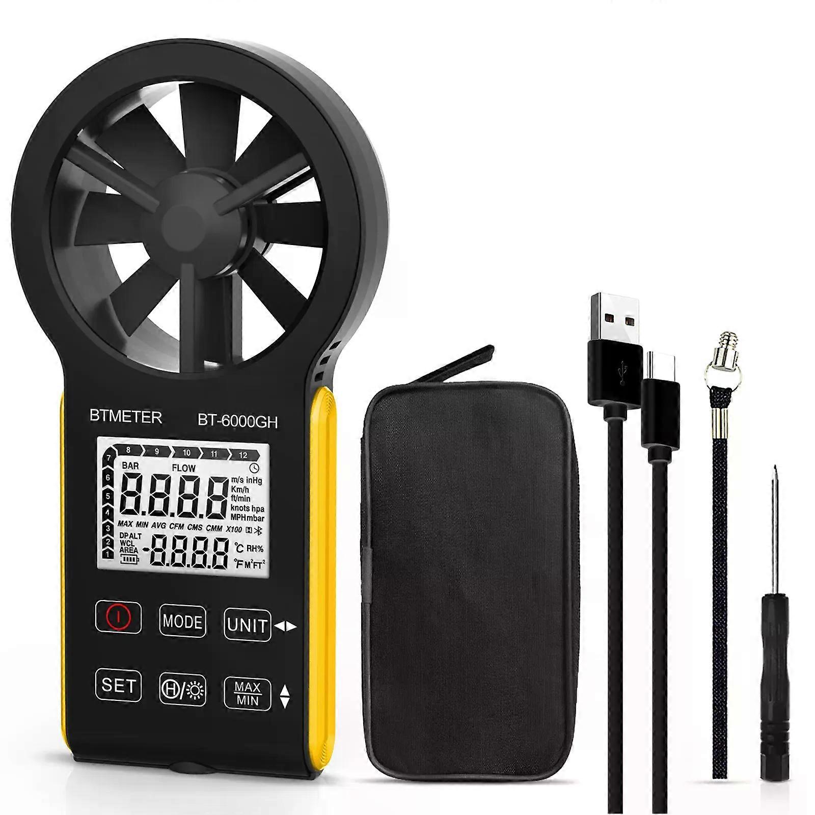 Digital Anemometer, Wind Speed Meter  compatible for  Measuring 5 Unit Options Wind Speed and 3 Unit Options Wind Flow CFM