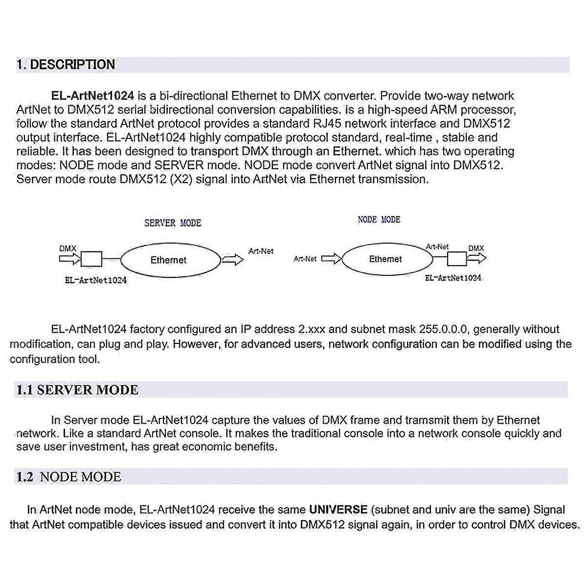 Bi-Directional Ethernet DMX Converter ArtNet 1024 Controller 3Pin Socket Output Lan Earthnet/DMX Ar