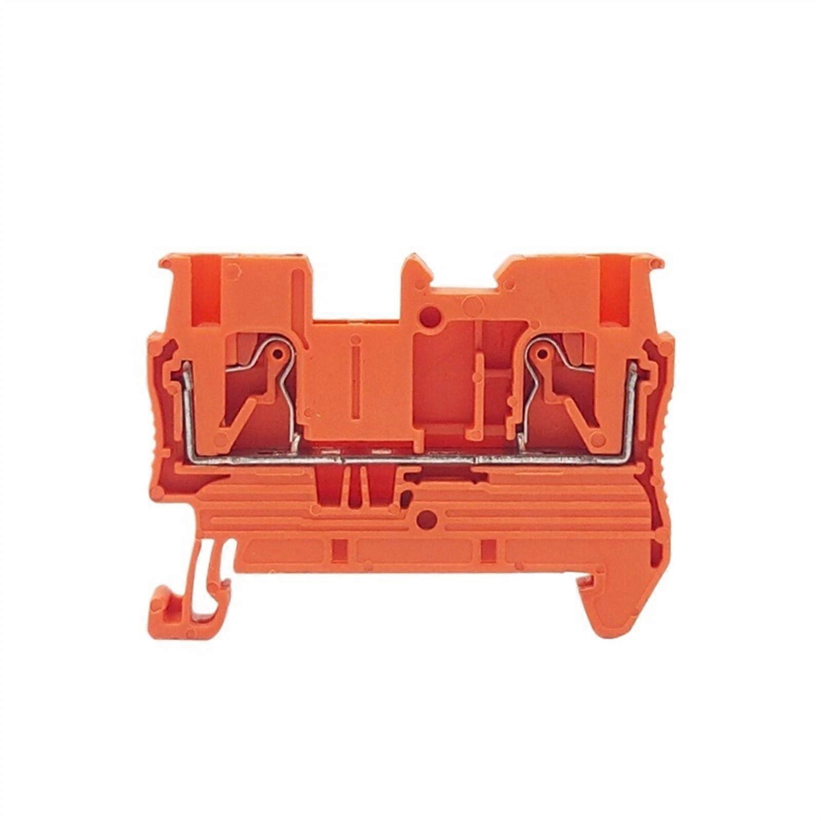 10Pcs PT2.5 Pushin Spring FeedThrough Strip PT2.5 PT 2.5 Wire Electrical Connector DIN Rail Screwless Terminal Block(Orange)