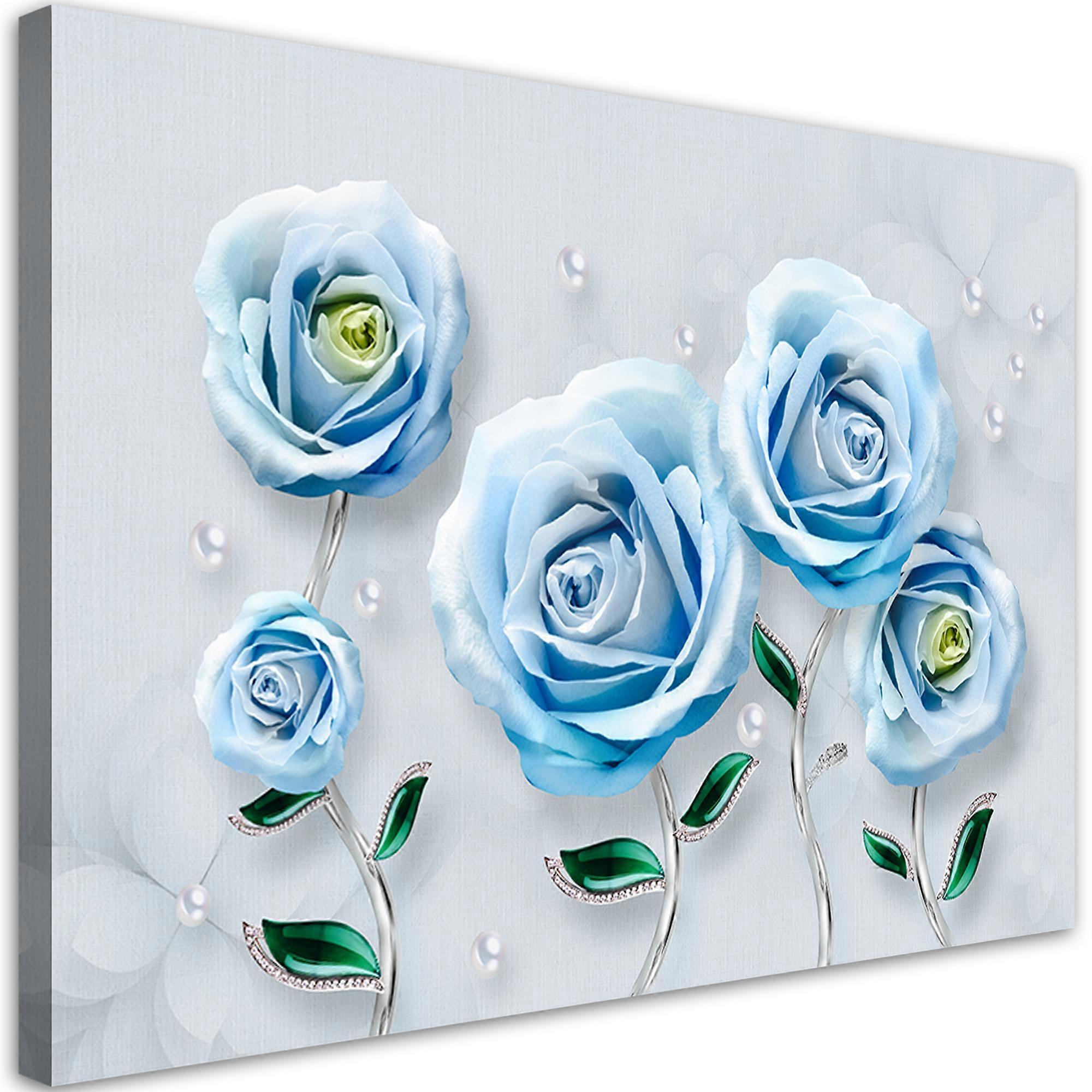 Lienzo, Rosas azules 3D - 90x60