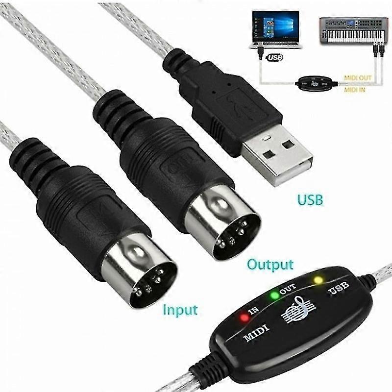 Convertisseur de câble MIDI USB In-Out pour PC vers clavier de musique