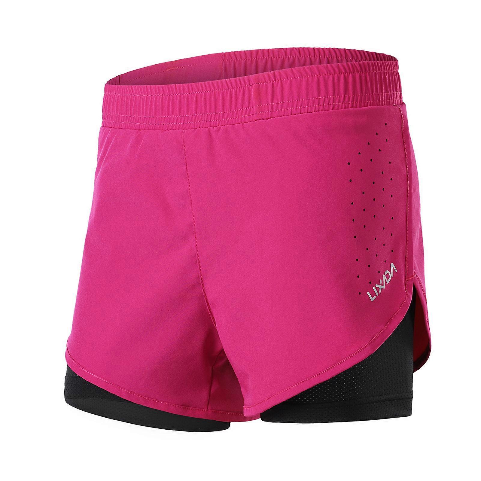 Women 2-in-1 Running Shorts Quick Drying Breathable Active Training Exercise Jogging Cycle Shorts with Longer Liner