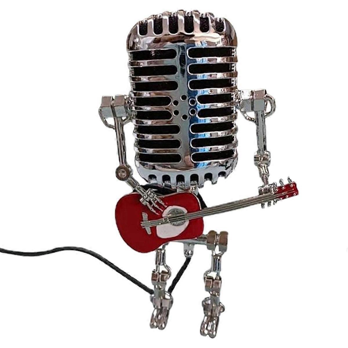 Lamp Head Vintage Metal Microphone Robot Desk Lamp,Red & Silver
