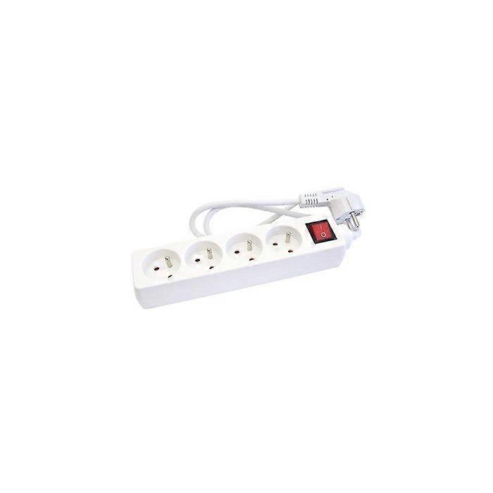 4-Socket Power Strip 16A with Ground + Lighted On/Off Switch, 1m Cable - Compact and Durable White