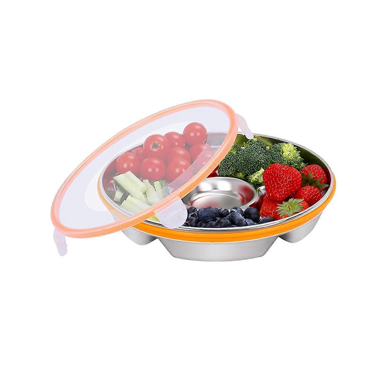 Veggie Tray with Lid and Dip,Divided Serving Tray with Lid Snack Tray with Lid for Party Platter,Relish Fruit Tray