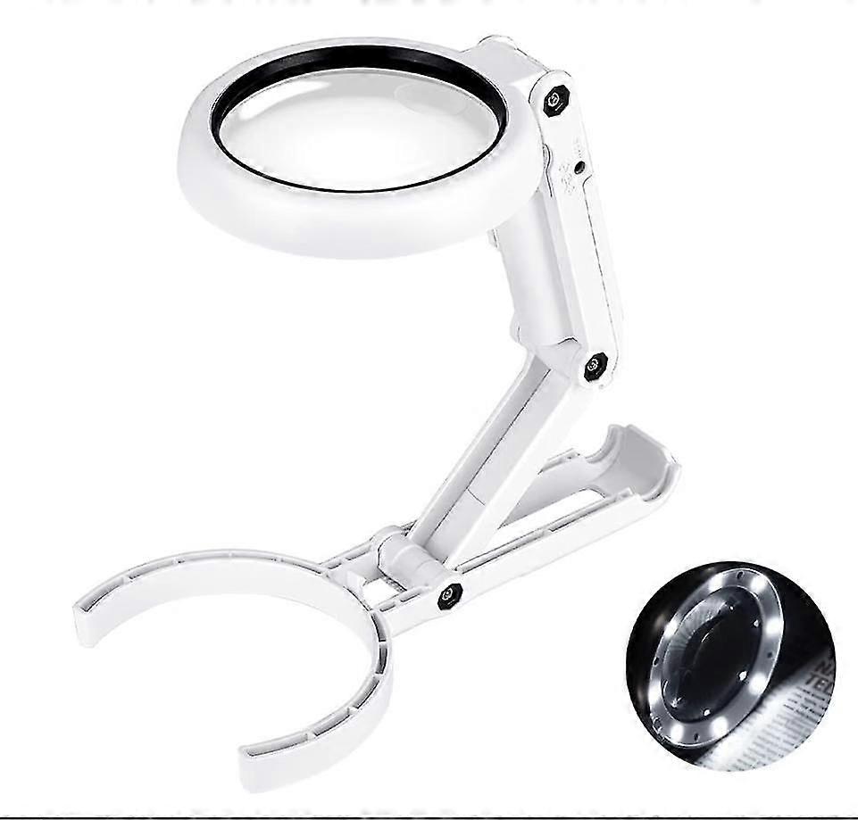 5x 11x Handheld Magnifier19.3*9*2.6cm, Tabletop Folding Stand Magnifier With Led Lightbattery Model, Lighted Reading Magnifier For Inspection, Crafts,
