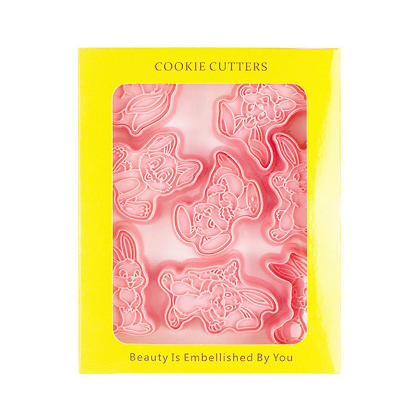 8 Pcs Cute Rabbit Cookie Cutters Set Easter New Year Cartoon Bunny Pattern Pressable Biscuits Mold Cookie Stamps