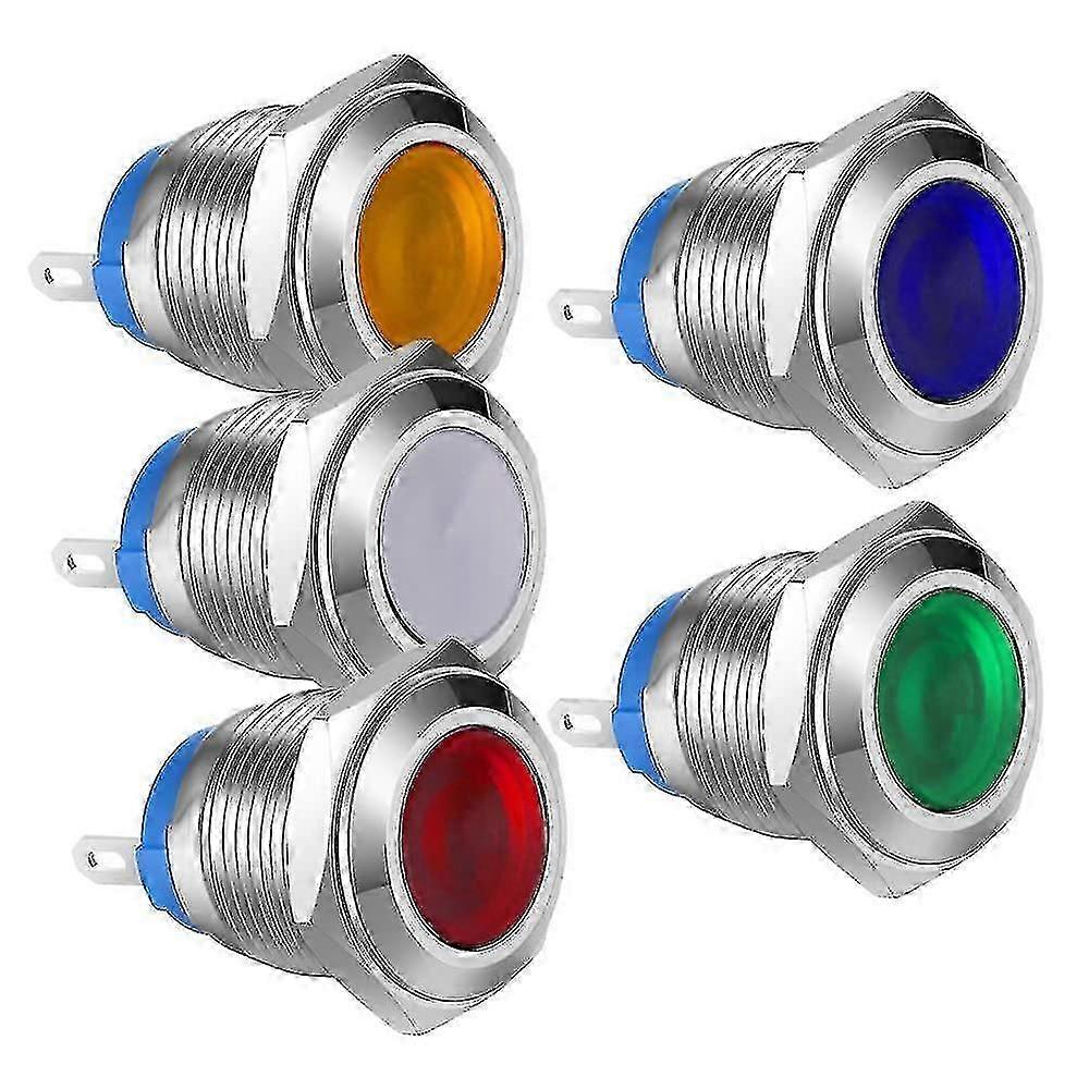 5pcs 12v-24vdc 16mm Led Indicator Light Stainless Steel Waterproof Indicator Light