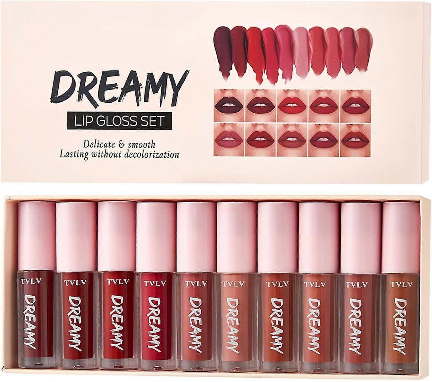 10 Colours Lip Gloss Set Classic Popular Colours Lip Stain, Long Lasting and Waterproof Lip Gloss, Create a Charming Makeup 1.5g*10pcs