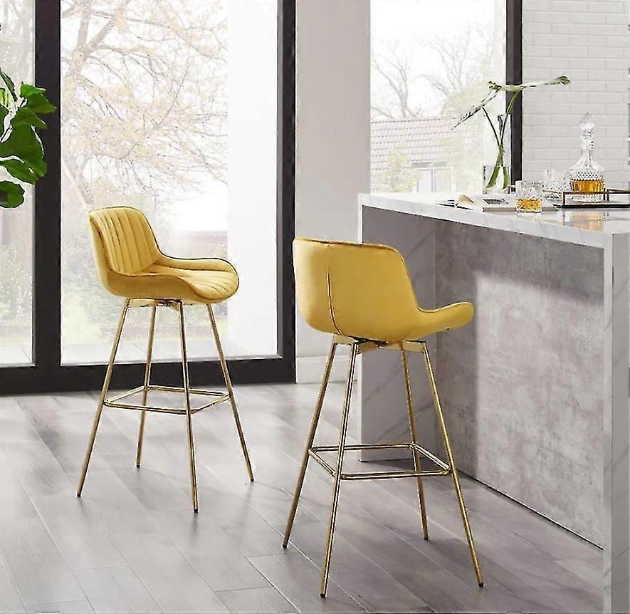 Indoor Bar Chair Swivel Long Bar Stool (set Of 2) With Color Yellow