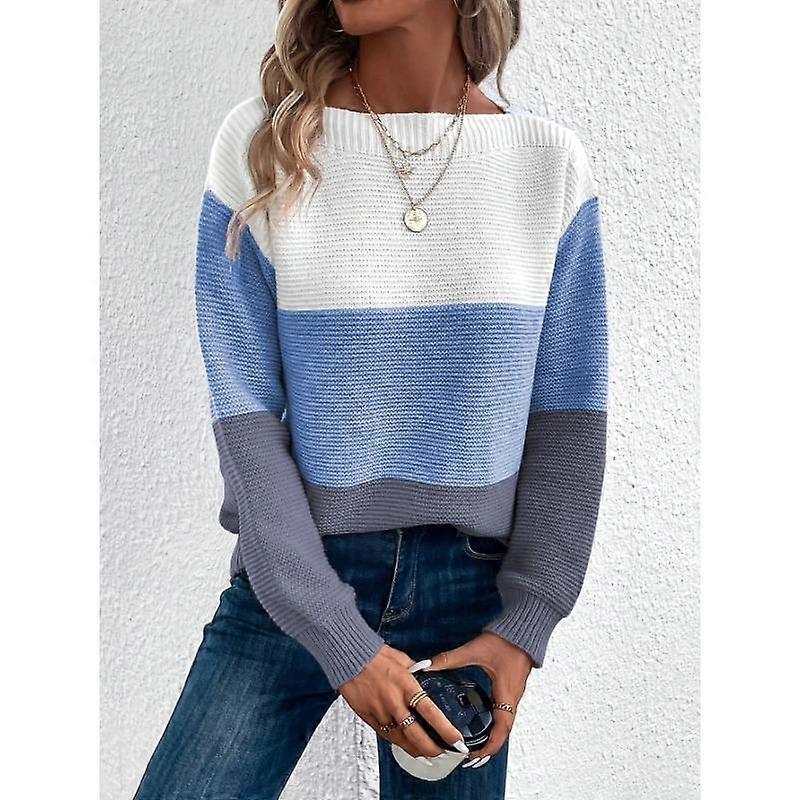 Women's Fall/winter Crew-neck Patchwork Striped Loose Sweater