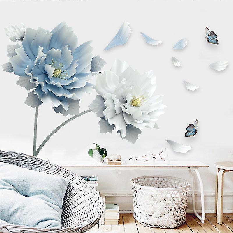 Blue and white flower butterfly pattern wall sticker, creative home decoration