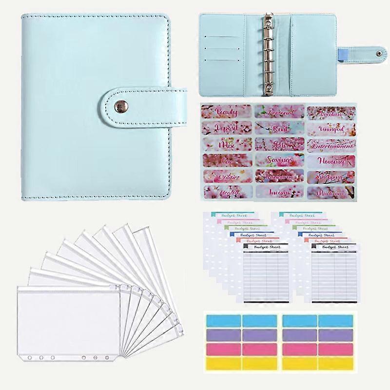 A7 blue PU leather notebook binder, 12 budget sheets, cash envelope system, savings management