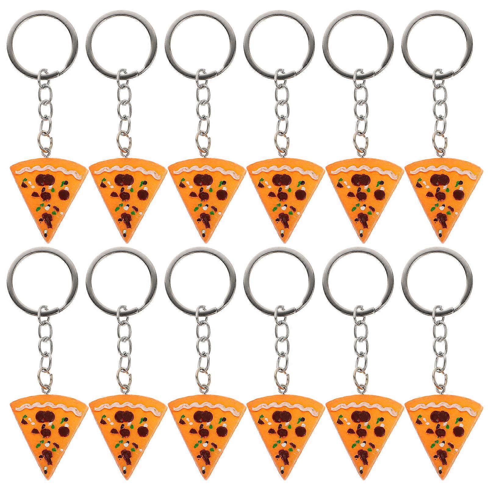 12pcs Simulation Pizza Food Keyrings, Durable Resin Keychains for Handbags, Great Party Favors for Boys