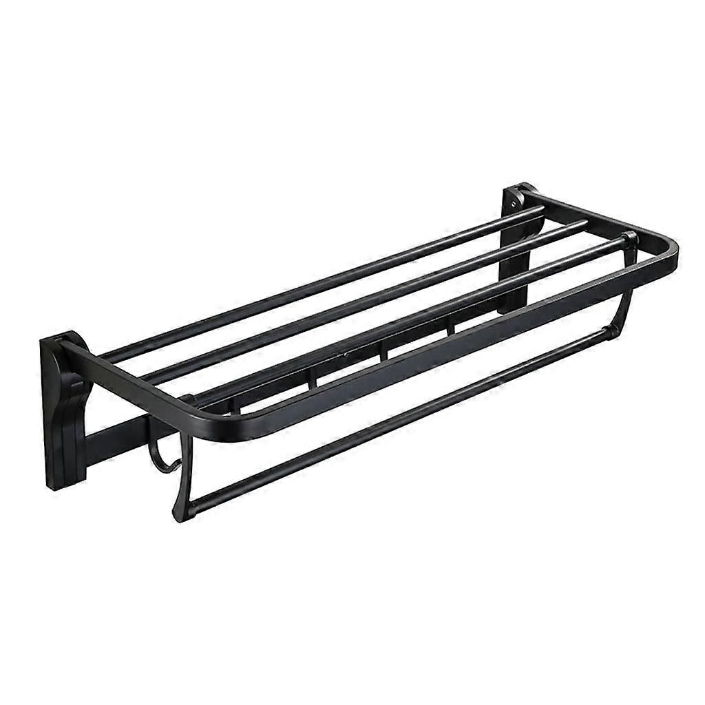 towel rack 304 stainless steel towel holder bathroom shelf with hooks (Color: ABlack, Size: 60)