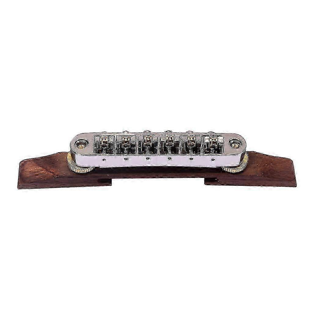 Chrome Plated Jazz Guitar Bridge Tailpiece with Gold Roller Saddle