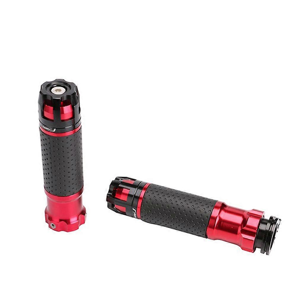 Motorcycle Hand Grip Acceleration Control Red Aluminum Alloy Rubber Sleeve 2Pcs Set