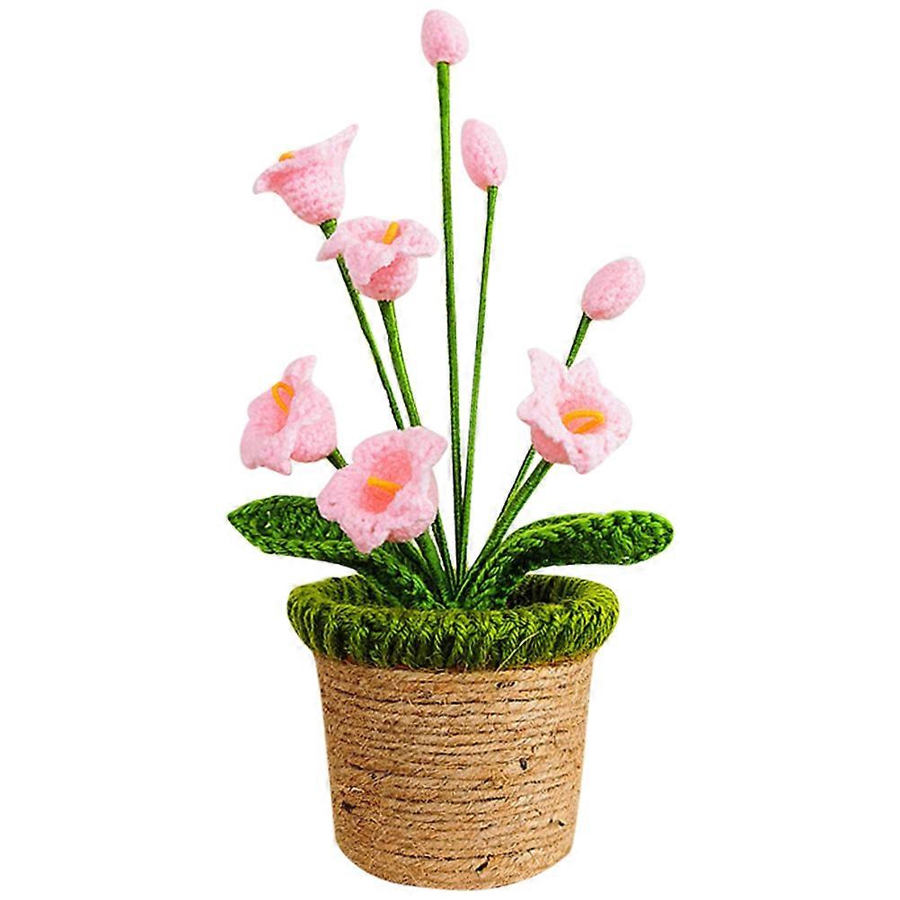 Crochet Plants Hand Knitting Wool Indoor Decoration Potted Flowers Pink 28x9x9cm Colleagues