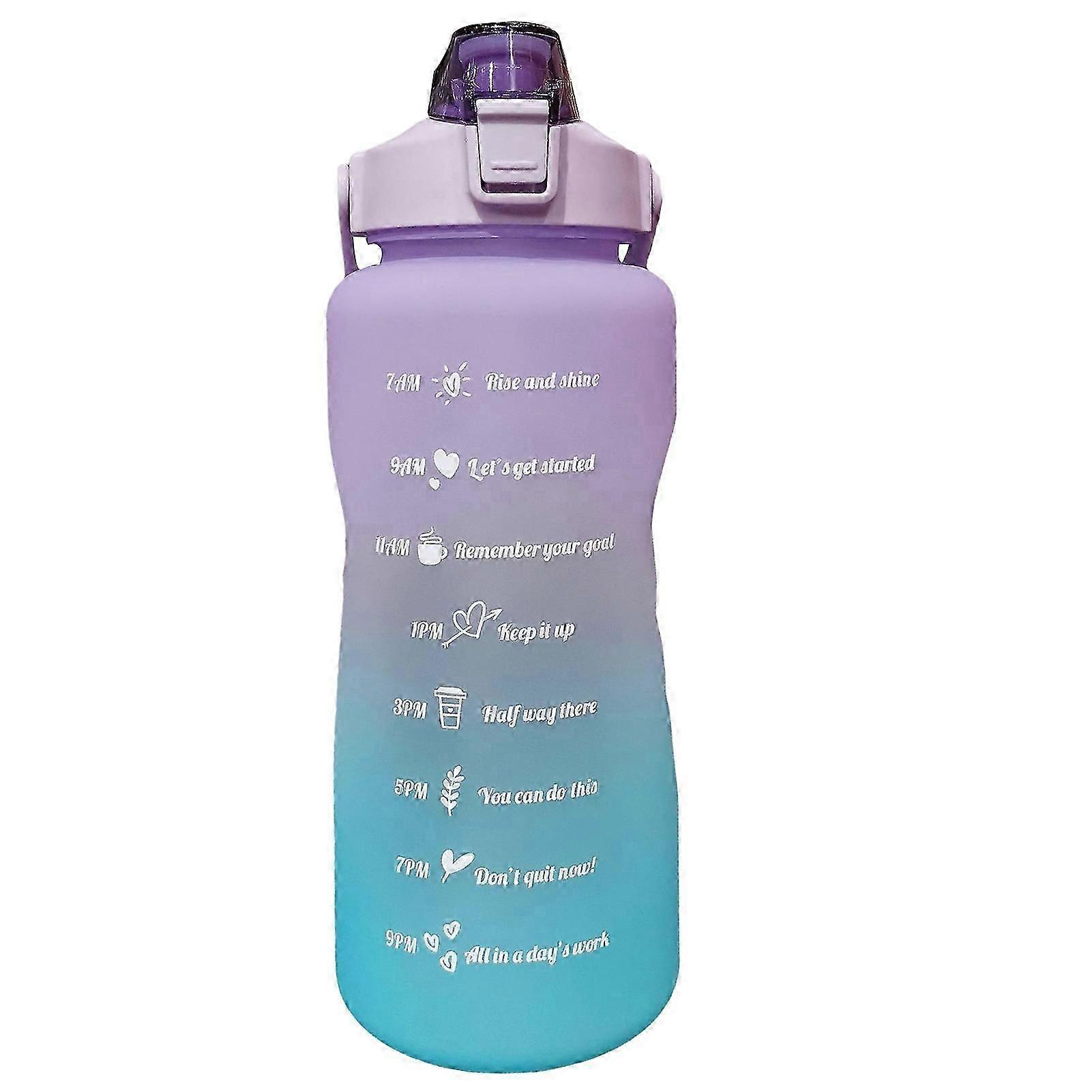 Straw Bottle Leakage Proof Frosted Gradient Color One Click Open Sports Water Cup with Handle Clear Scale 2000ml Purple