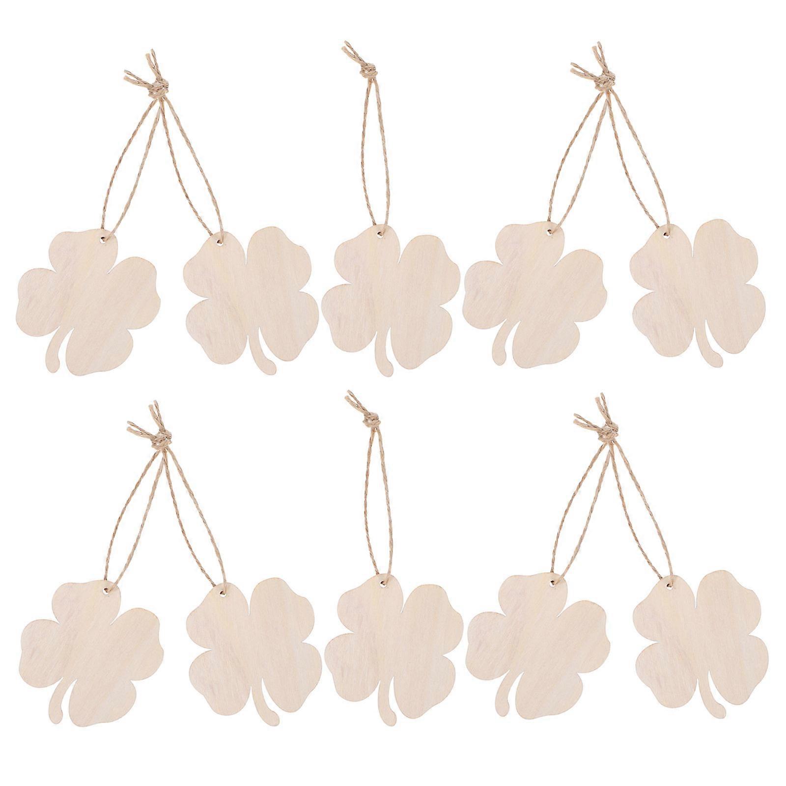 Wooden Four Leaf Cutouts 10Pcs Beige Leaf Ornament for DIY Creativity Projects