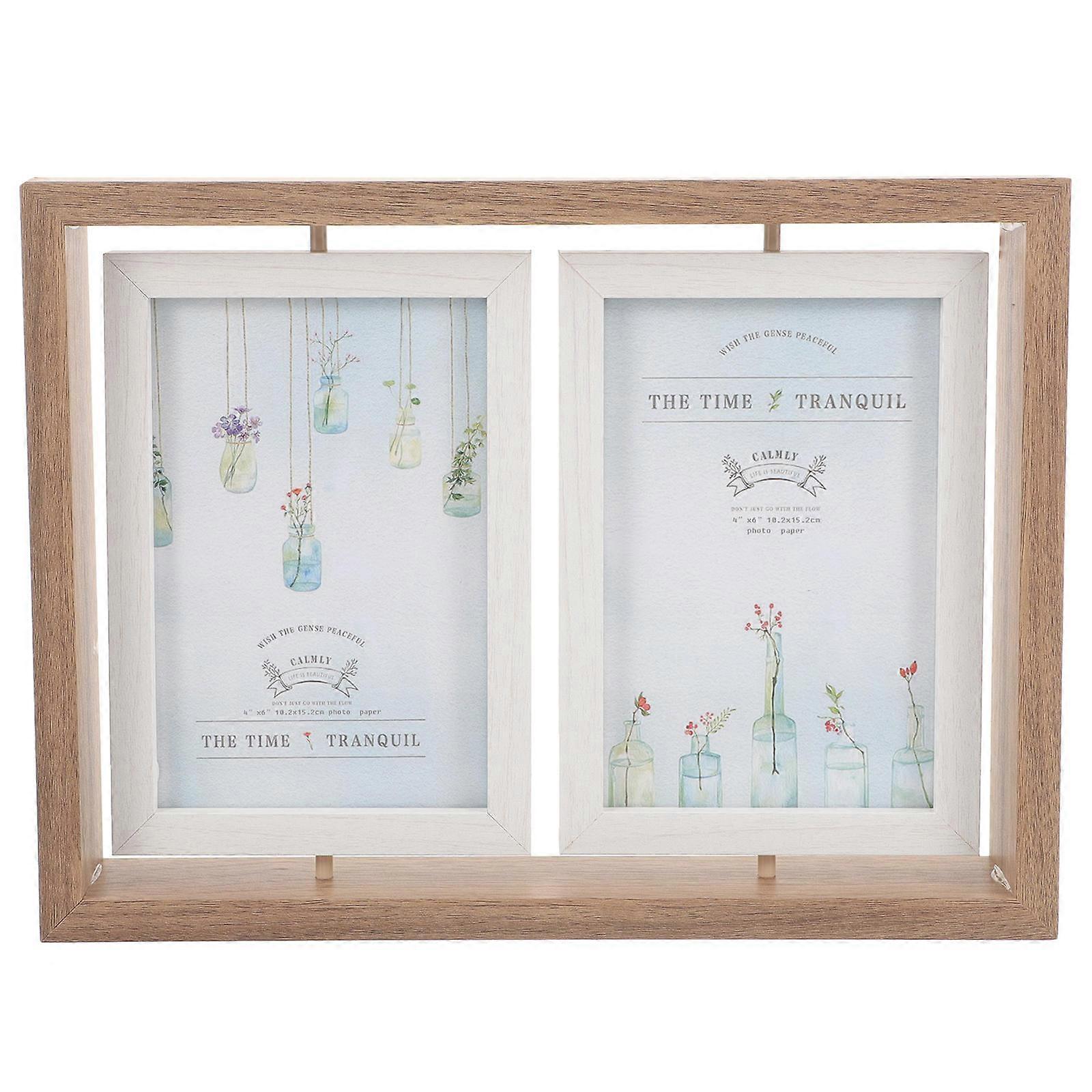 Double Sided Rotating Photo Frame Living Room Decoration 28.2X20.8CM Khaki 1Pack