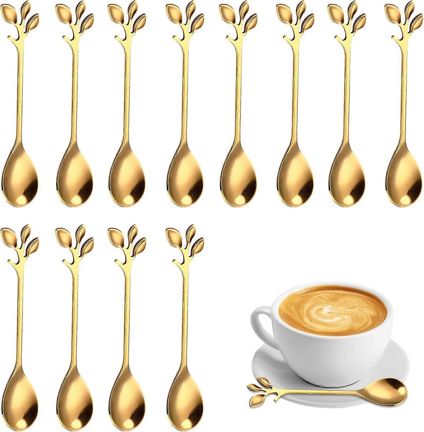 12pcs Stainless Steel Leaf Coffee Spoons