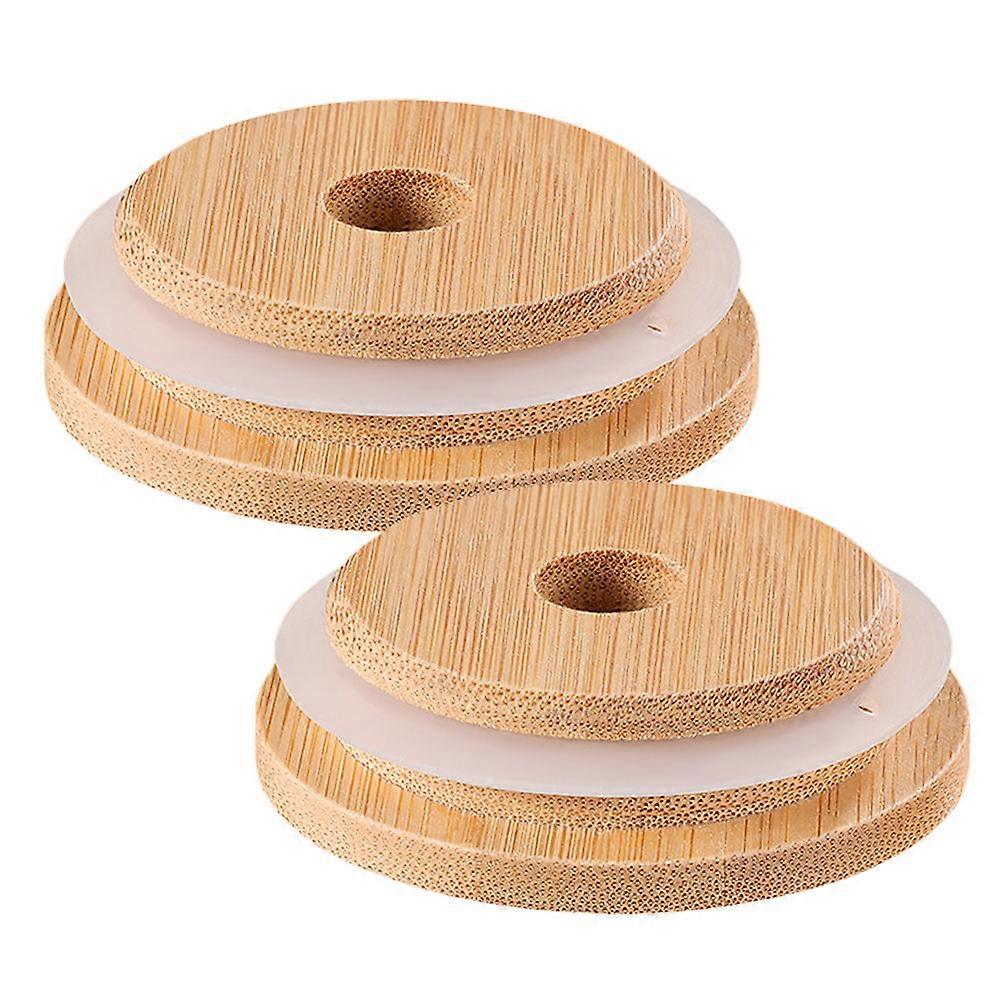 Canning Jar Lids Bamboo With Straw Hole Design 2Pcs