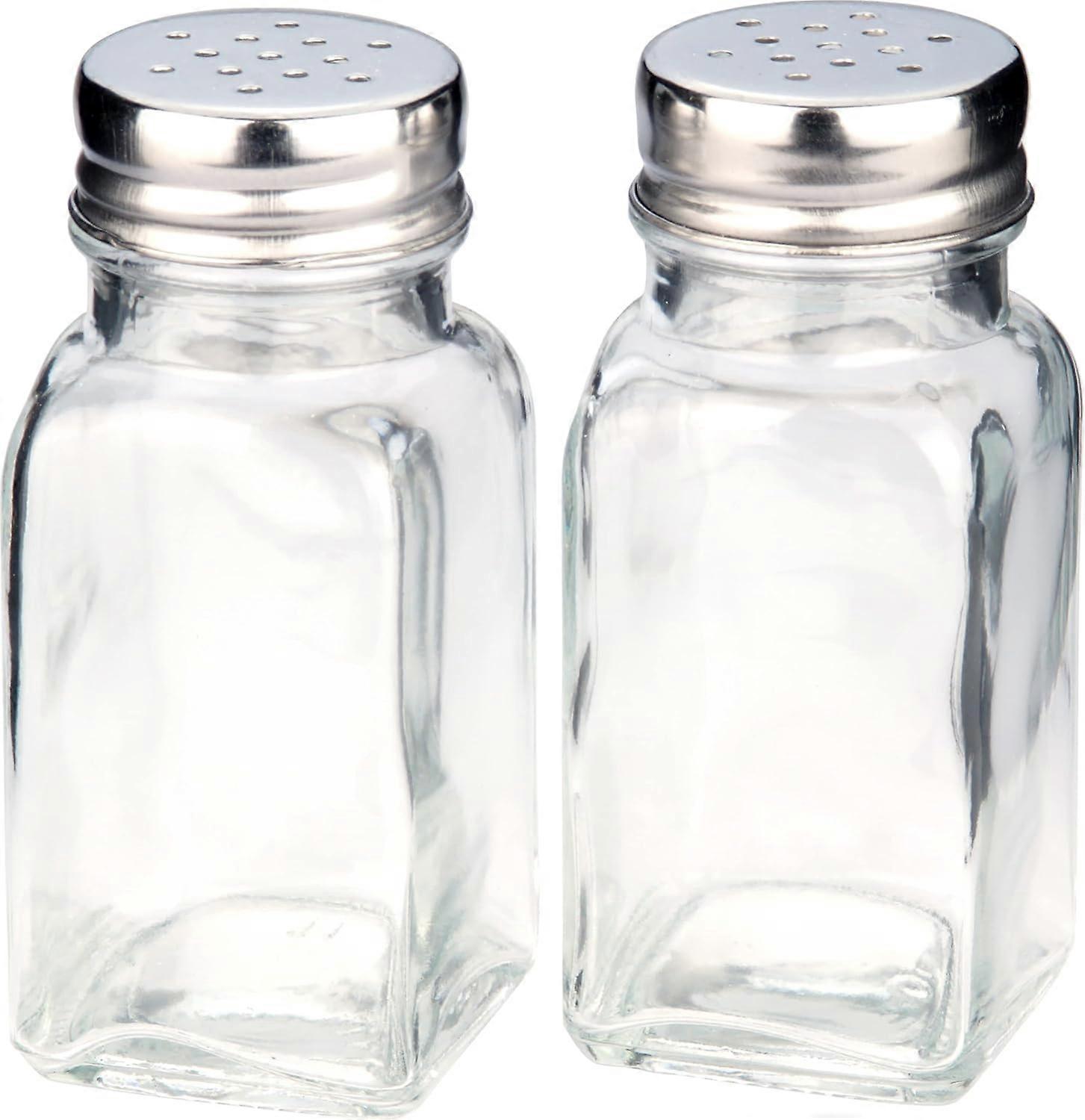 Set of 2 Salt and Pepper Grinders, Glass with Metal Lid, Height 9 cm, Diameter 4 cm
