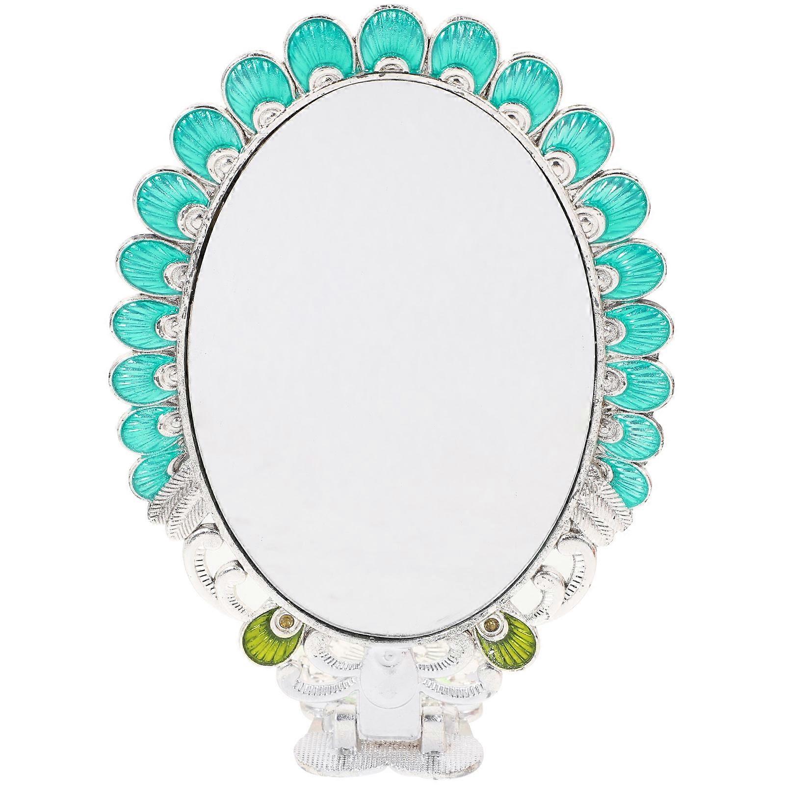 Peacock Hand Mirror Vintage Cosmetic Handheld Mirror Foldable High Definition Reflection 21x10cm 1Piece