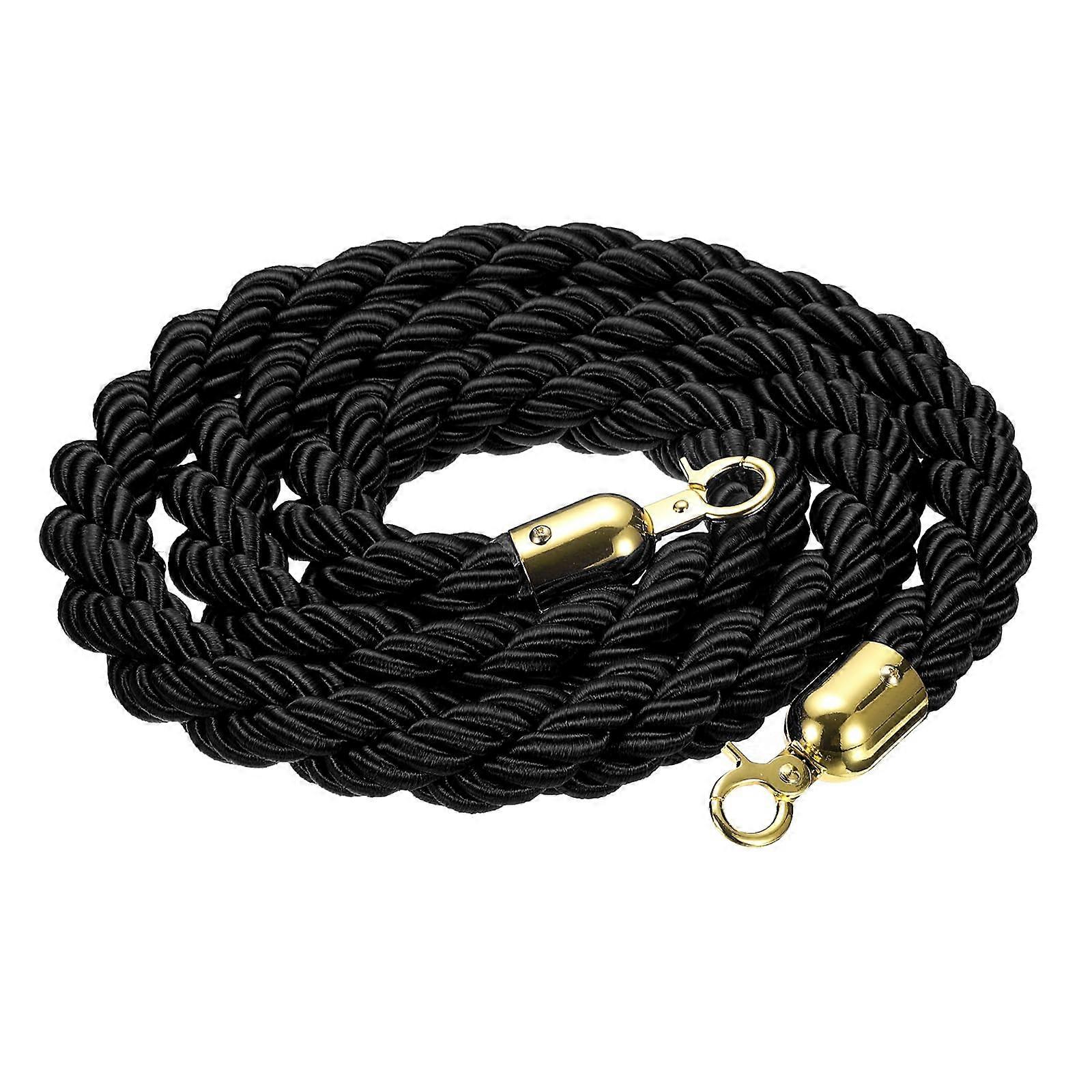 Demarcation Rope, 1.8m/5.9ft Barrier Rope Twisted Post Rope for Post Stand, Queue Divider, Crowd Control in Hotel, Black Gold