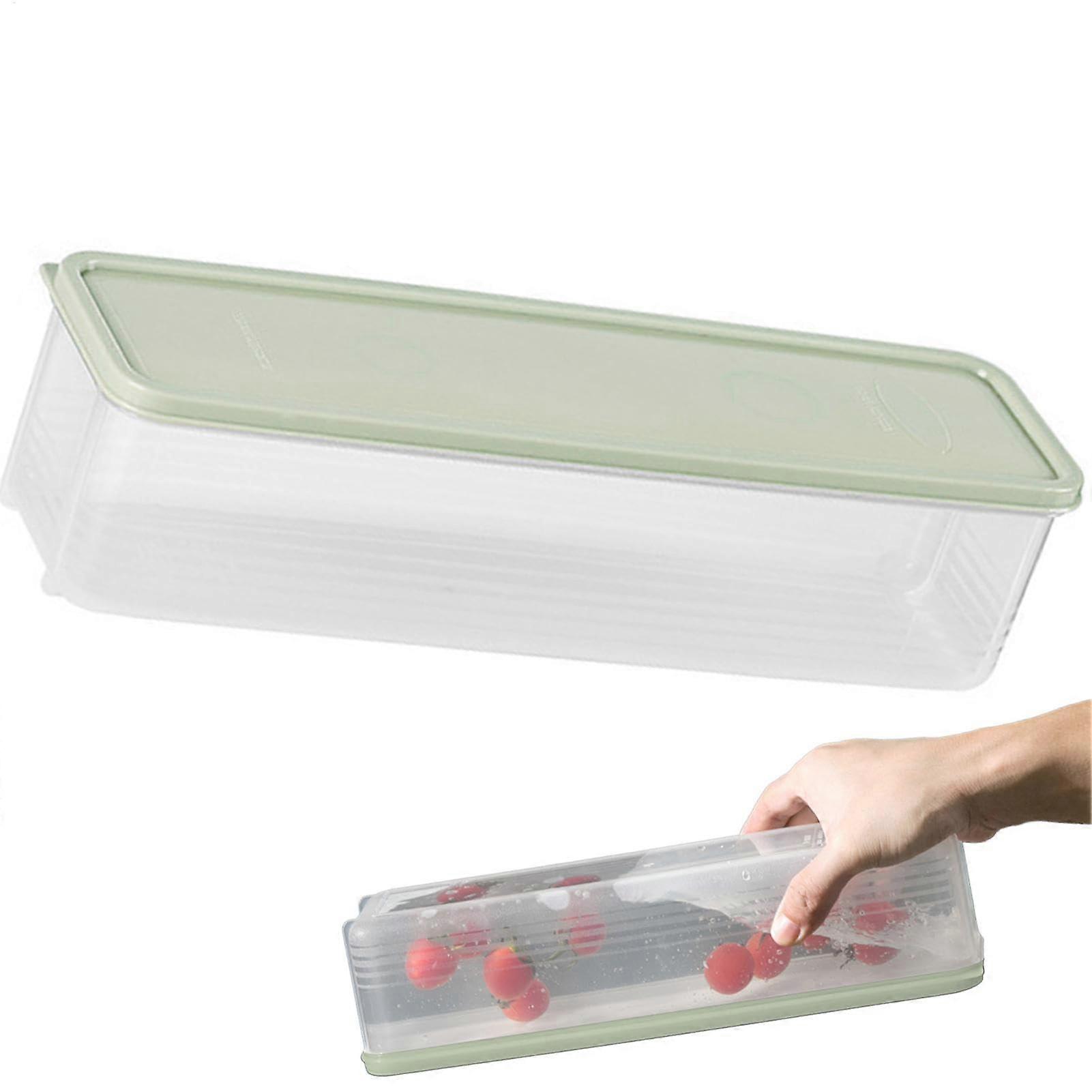 Pasta Storage Container Multifunctional Crisper Boxes, Large Capacity, Rectangular Spaghetti Box, White / Green