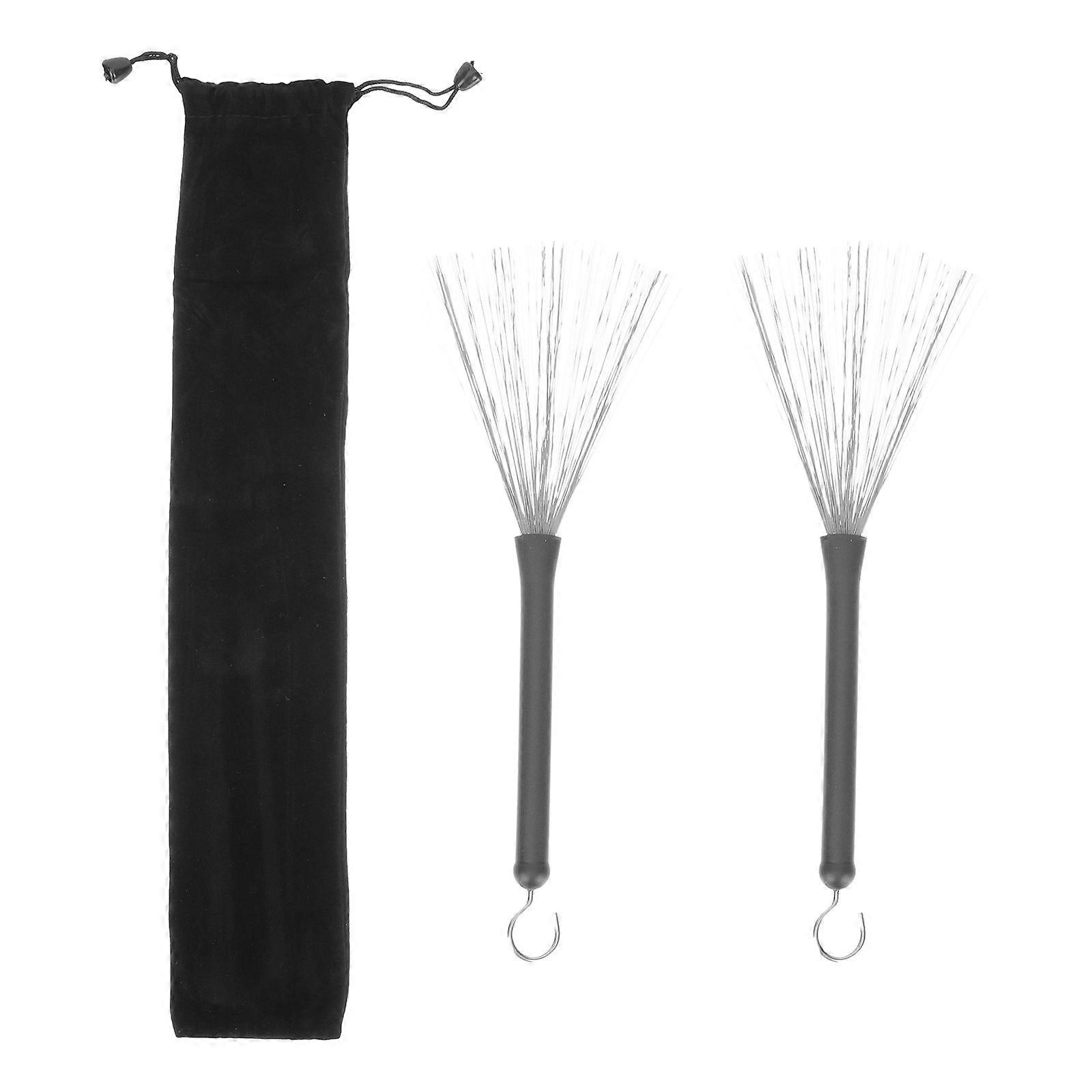 3pcs Drum Brushes: Professional Stainless Steel Wire Brushes With Drawstring Bag For Jazz Drums And Percussion Instruments