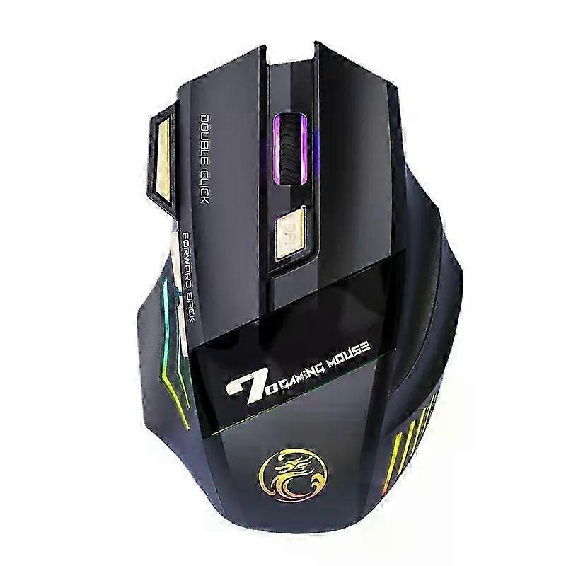 2023 New Wireless Game Mouse with Dazzling Breathing Light and 7 Keys, Rechargeable and Silent