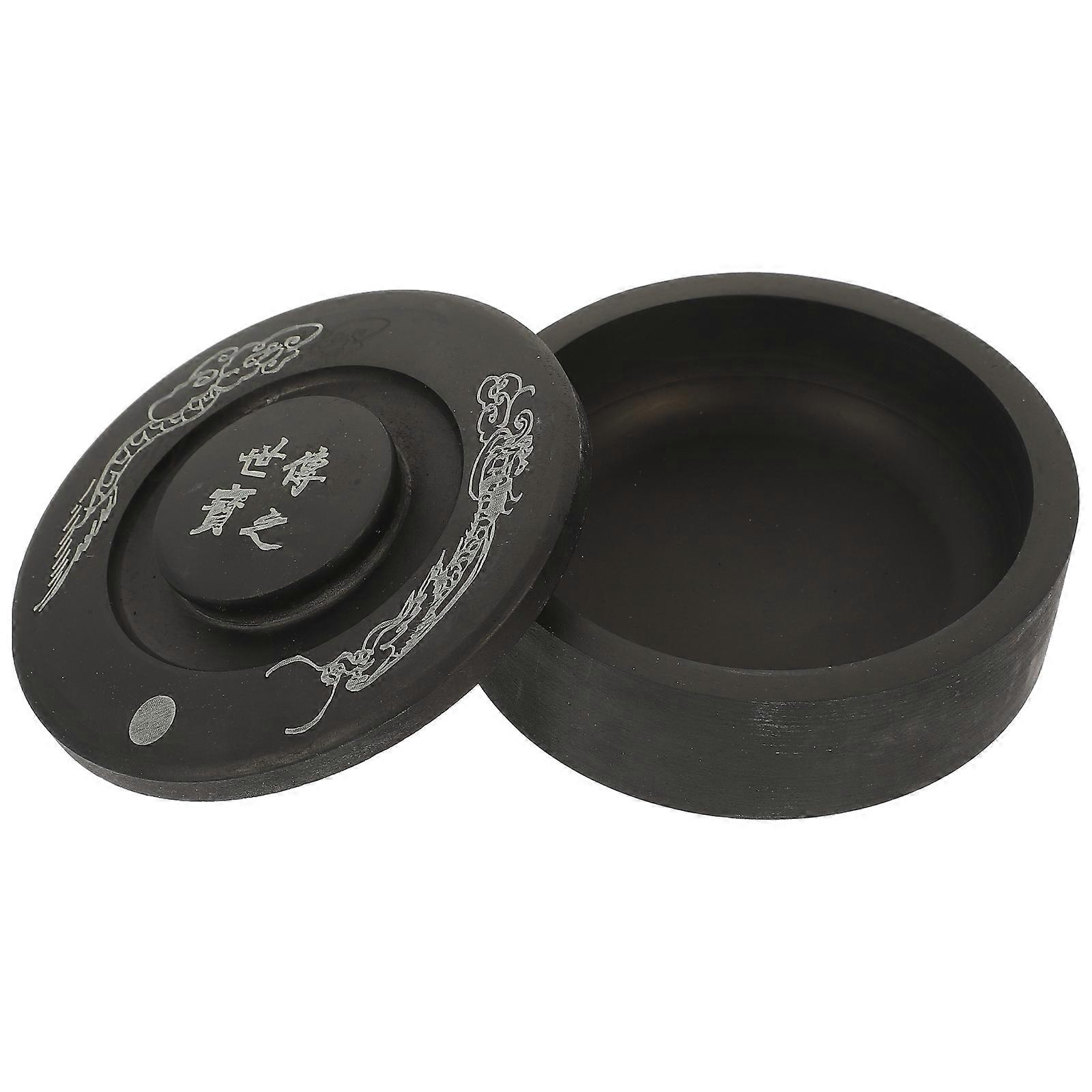 Lidded Calligraphy Inkstone for Ink Grinding and Preservation, Durable & Easy to Clean, Decorative Desk Accessory for Painting and Writing