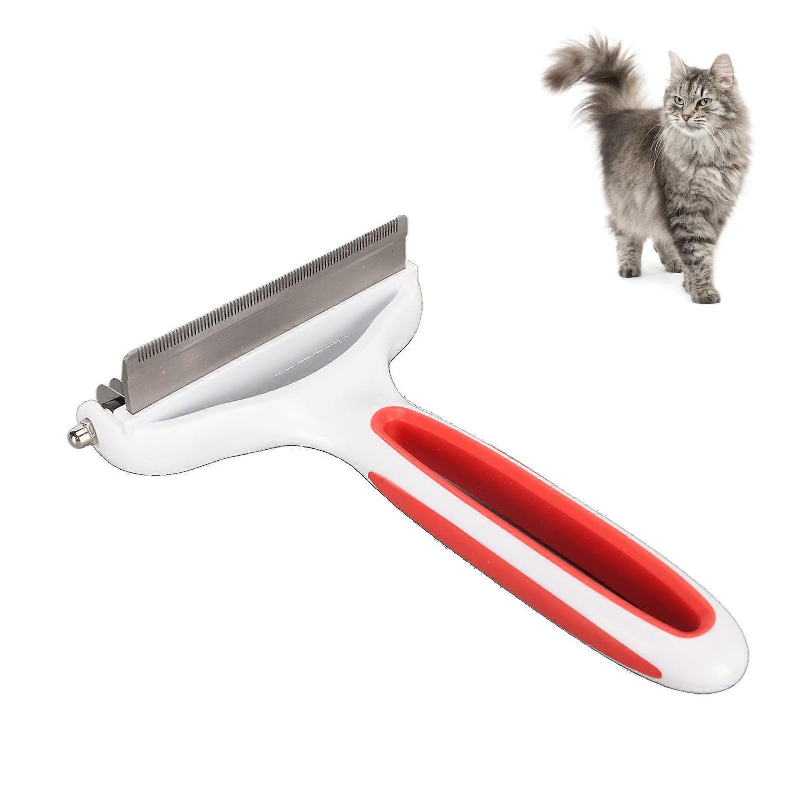 Pet Deshedding Brush 2 in 1 Deshedding Tool and Dematting Undercoat Rake Comb Removing Knots Pet Brush for Cats Dogs L Red