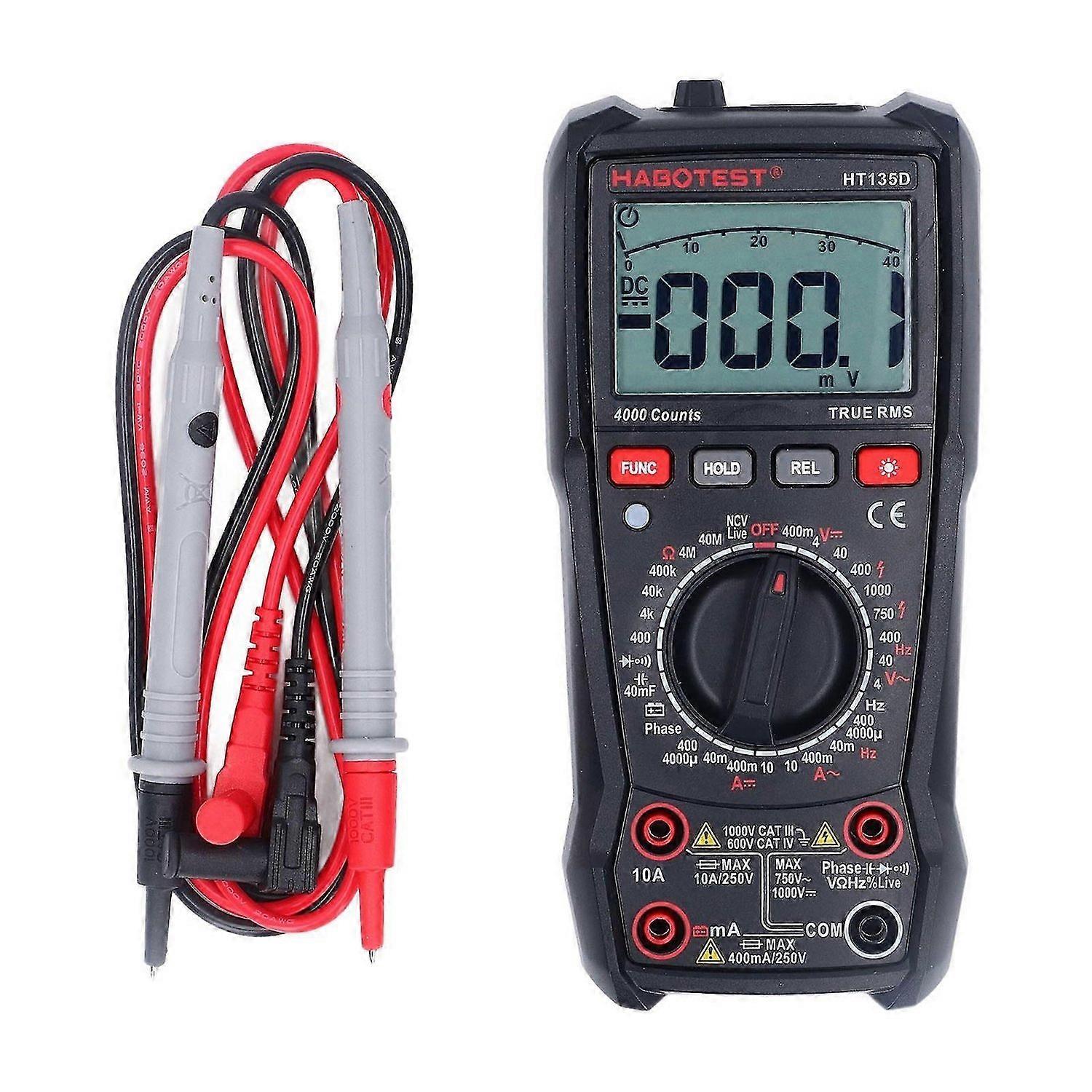 HT135D Digital Multimeter 4000 Counts Electrical Tester for AC DC Voltage Current Resistance Capacitance Frequency