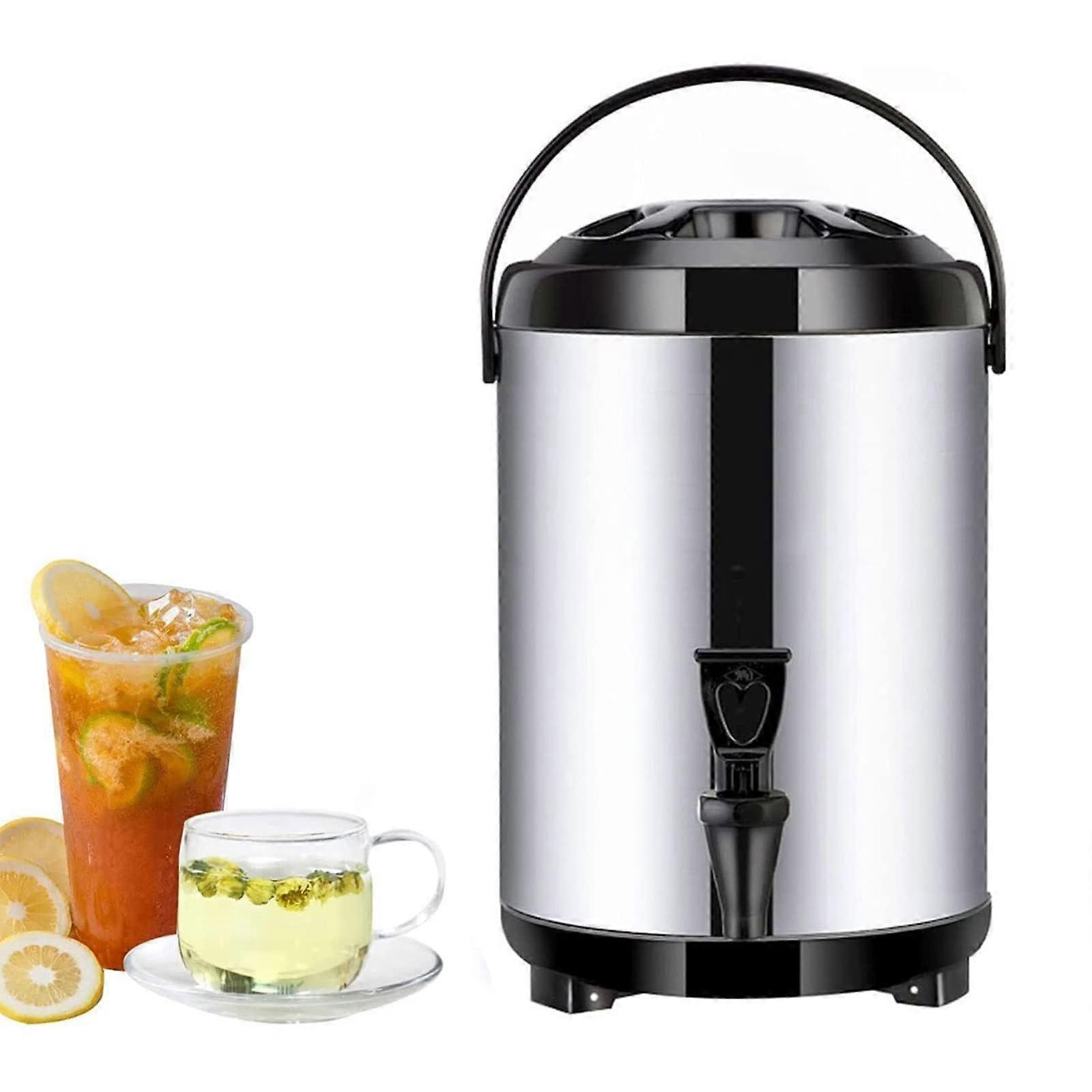 Edelstahl Heißwasserspender Kaffee Urne 10L Mit Deckel Und Zapfhahn Isolierter Milch Tee Eimer Schwarz