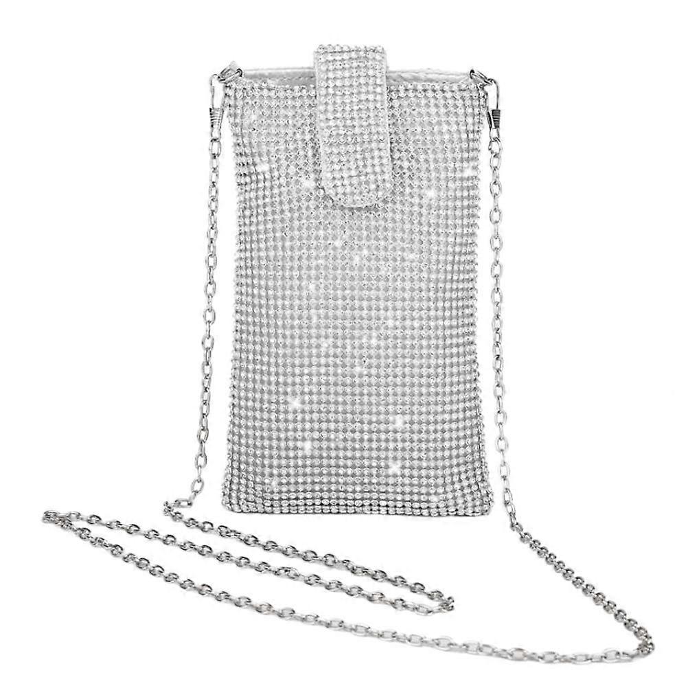 Bling Rhinestone Evening Handbag Crossbody Bag for Mobile Phone Wallet Purse Clutch in White, Stylish and Versatile