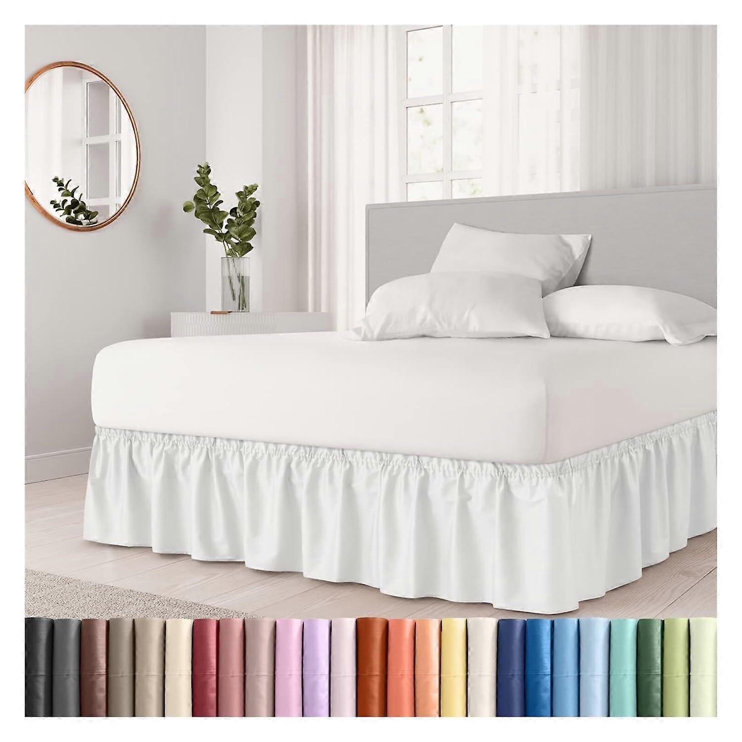 Thick bed skirt, easy to install, elastic band, pleated, wrinkle (White, 180x220x38cm)