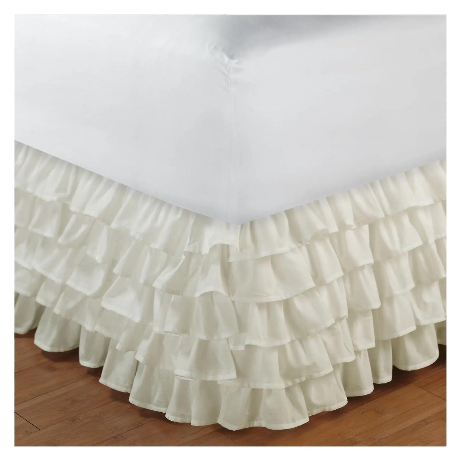 Five-Layer Lotus Leaf Lace Princess Multi-Layer Bed Skirt Platform Cover Pleated Elastic Dust Protection (Milk, T 99 x 190 x 38 cm)