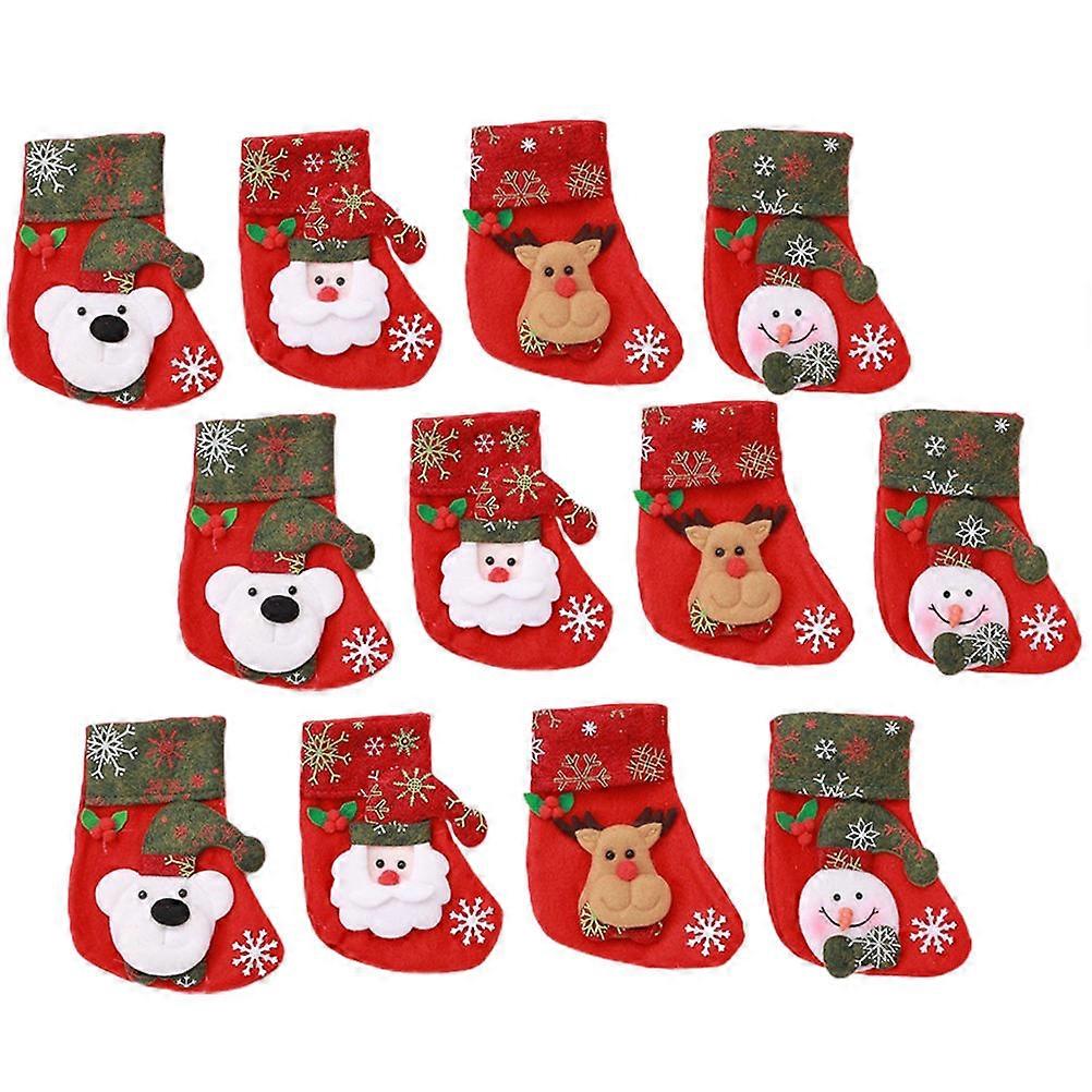12pcs Christmas Stocking Bags, Hanging Decor for Home, Office, Party Use, Festive Xmas Design for Candy and Gifts