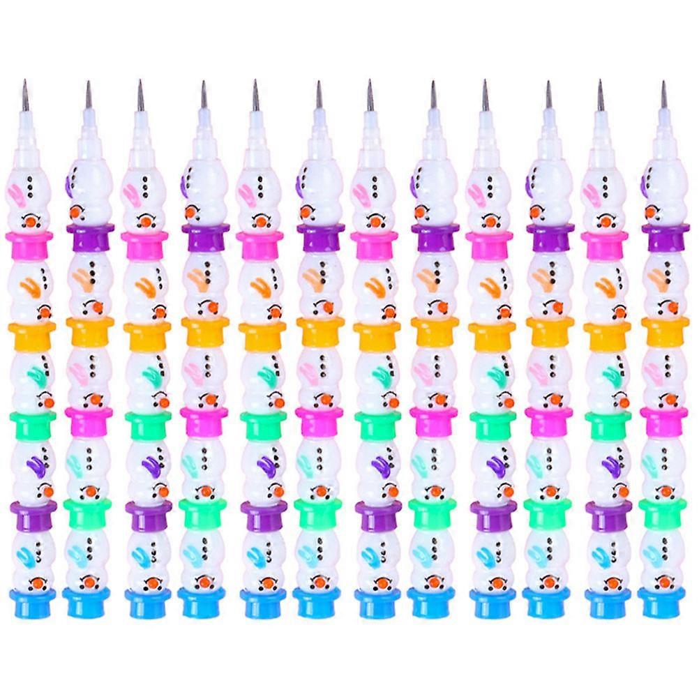 Children Pencil Christmas Snowman Pencils School Stationery Cylindrical Shape Assorted Color Stackable Easy Erasing 12Pcs