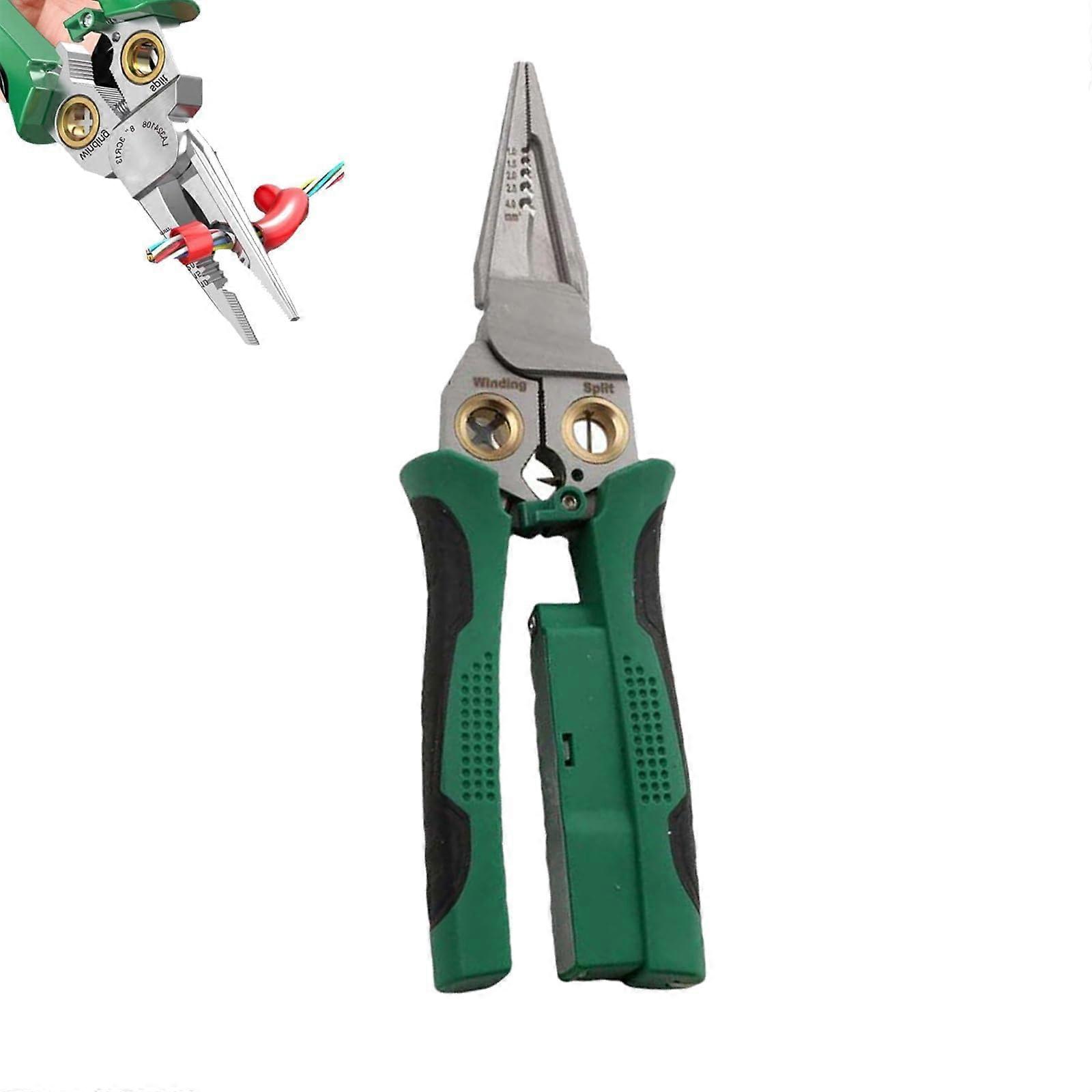 Wire stripper with current measurement, 8in1 for cutting, pulling, and crimping wires (green)