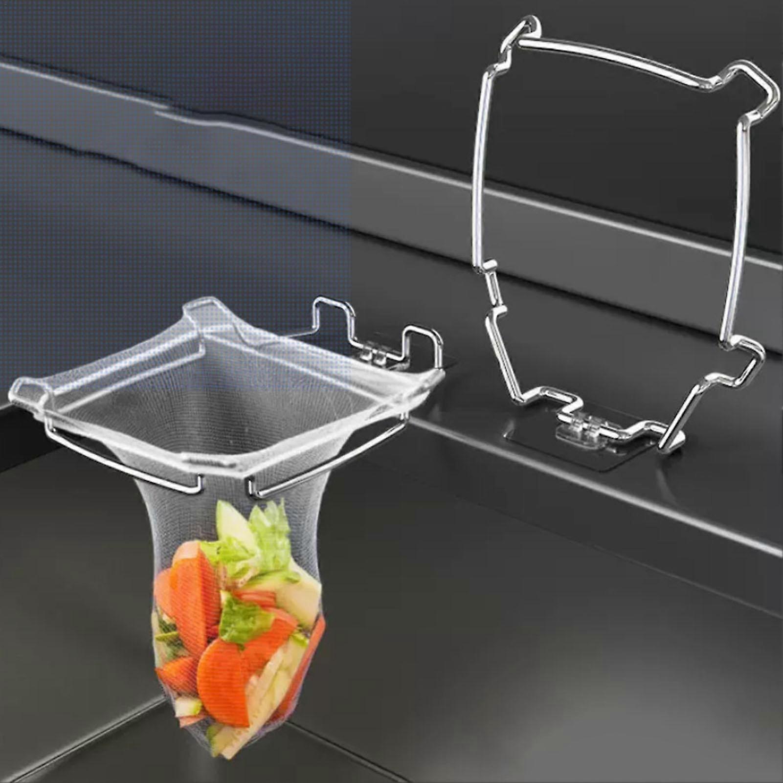 Kitchen Sink Triangle Holder Filter, Sink Strainer, Sink Drain Strainer, with Stainless Steel Frame and 100 Filter Mesh Bags for Kitchen Leftovers