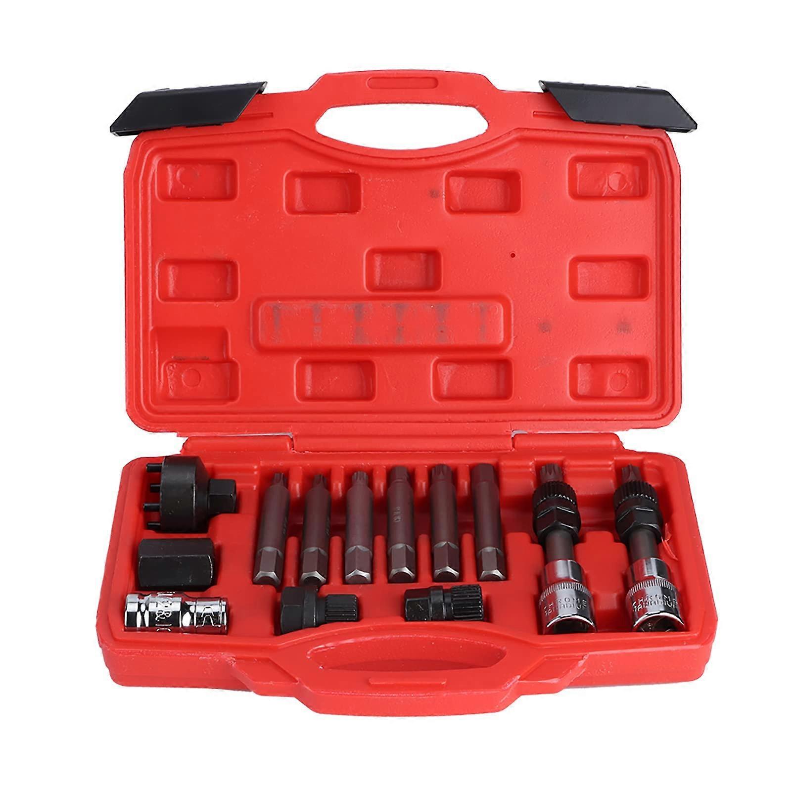 Alternator Pulley Removal Tool Set, 13 Piece Socket Wrench Bit Set for Freewheel Pulley, Multicolored Automotive Tool