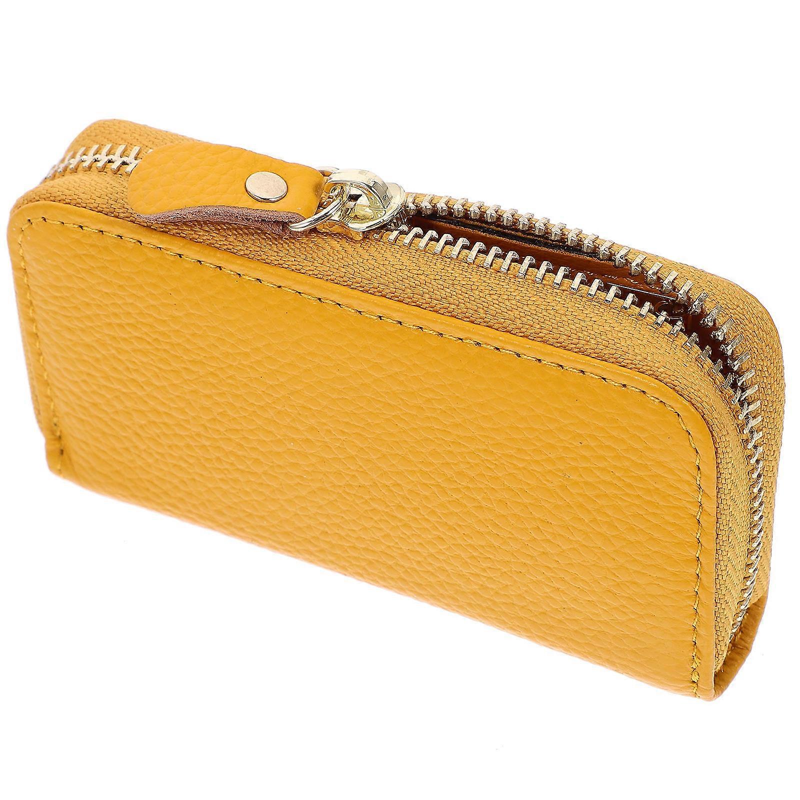 Genuine Car Key Holder Case Zipper Wallet with 6 Ring Hooks for Men and Women Bright Yellow