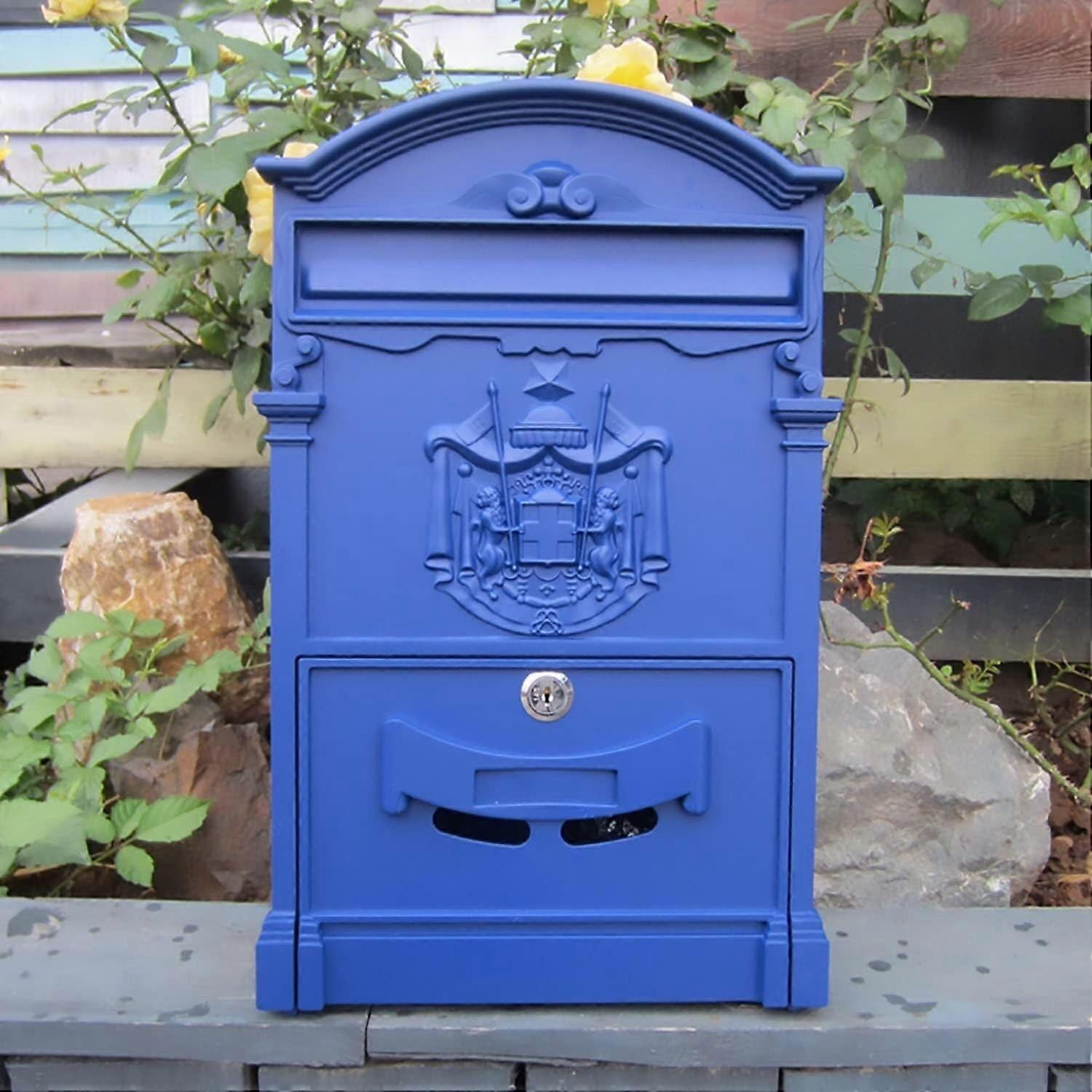 Mailbox Lock Cast Aluminum Wall-Mounted Lockable Durable Security Blue