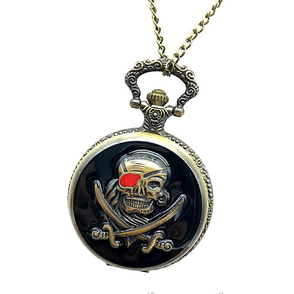 Retro Pirate Skull Design Vintage Pocket Watch Durable Practical with Chain for Hanging Special Occasions 1Set