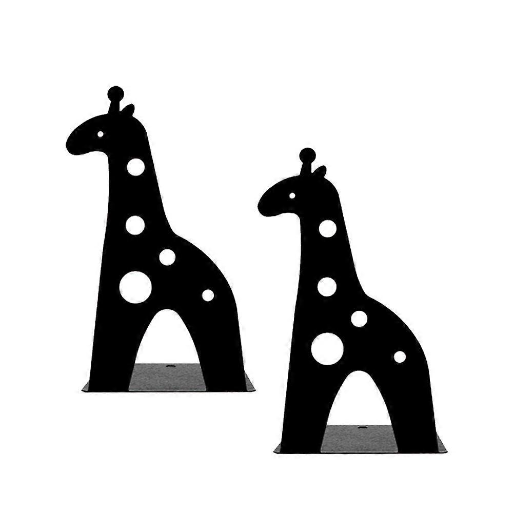 Creative Giraffe Bookend Set of 2 for Books and Magazines Organization in Black Metal with Non Slip