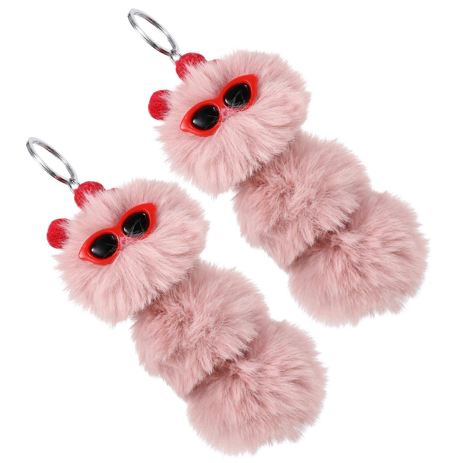 Delicate Caterpillar Key Chain Plush Bag Accessory For Daily Use In Pink With Decorative Function 2Pcs